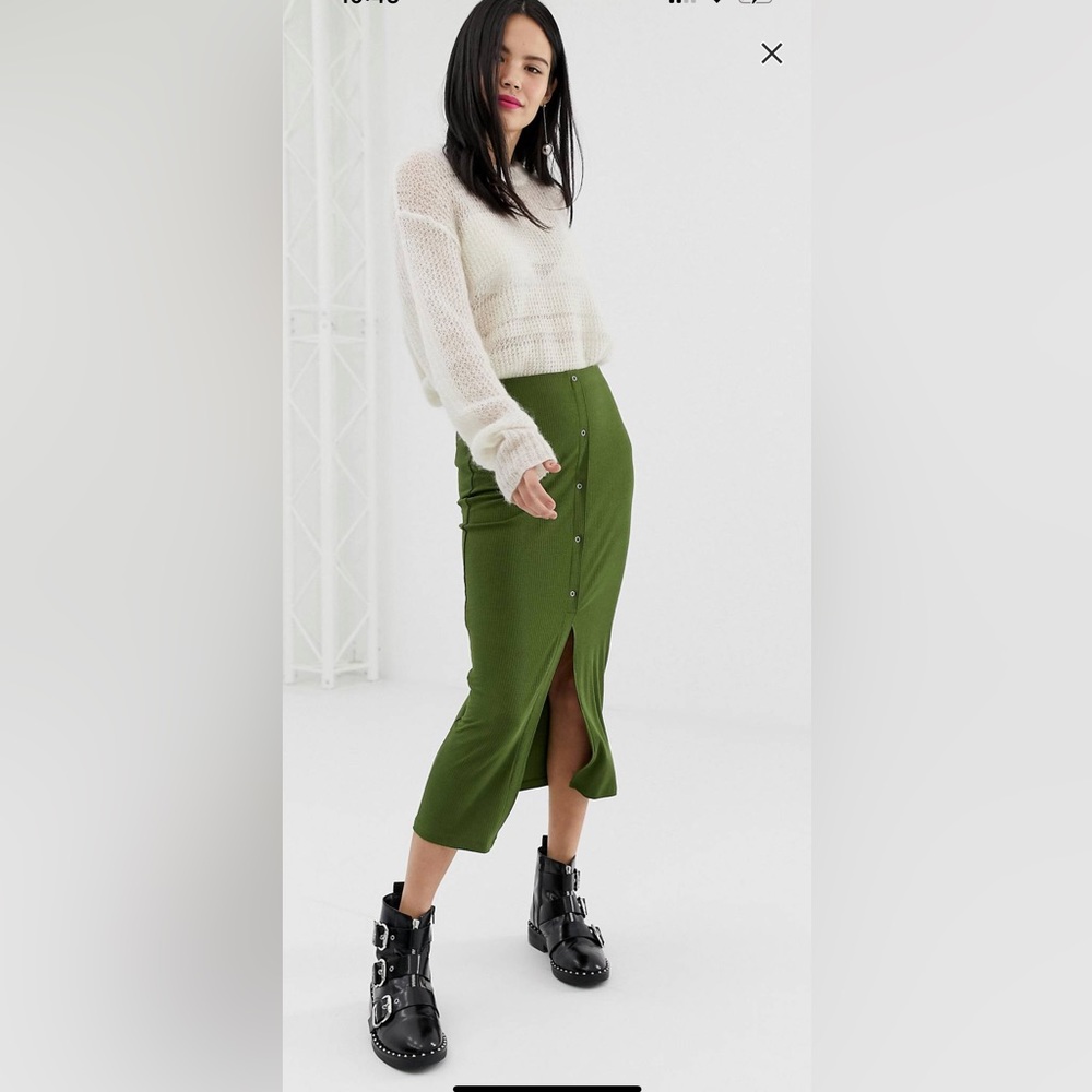 ASOS DESIGN rib popper midi skirt